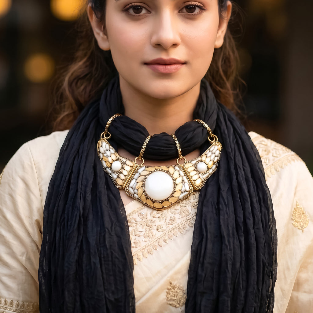 Georgette Scarf With Indian Jewelry
