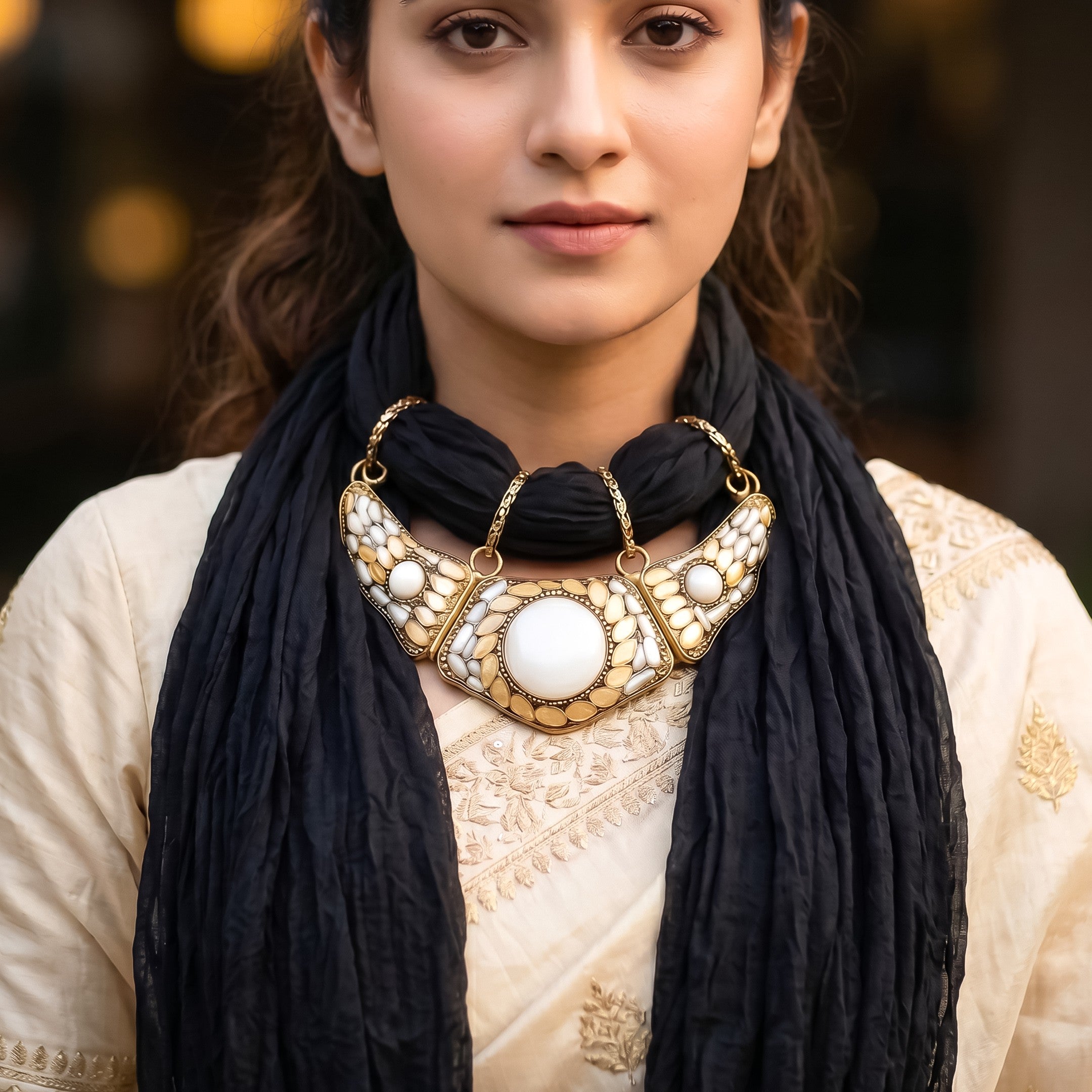 Georgette Scarf With Indian Jewelry