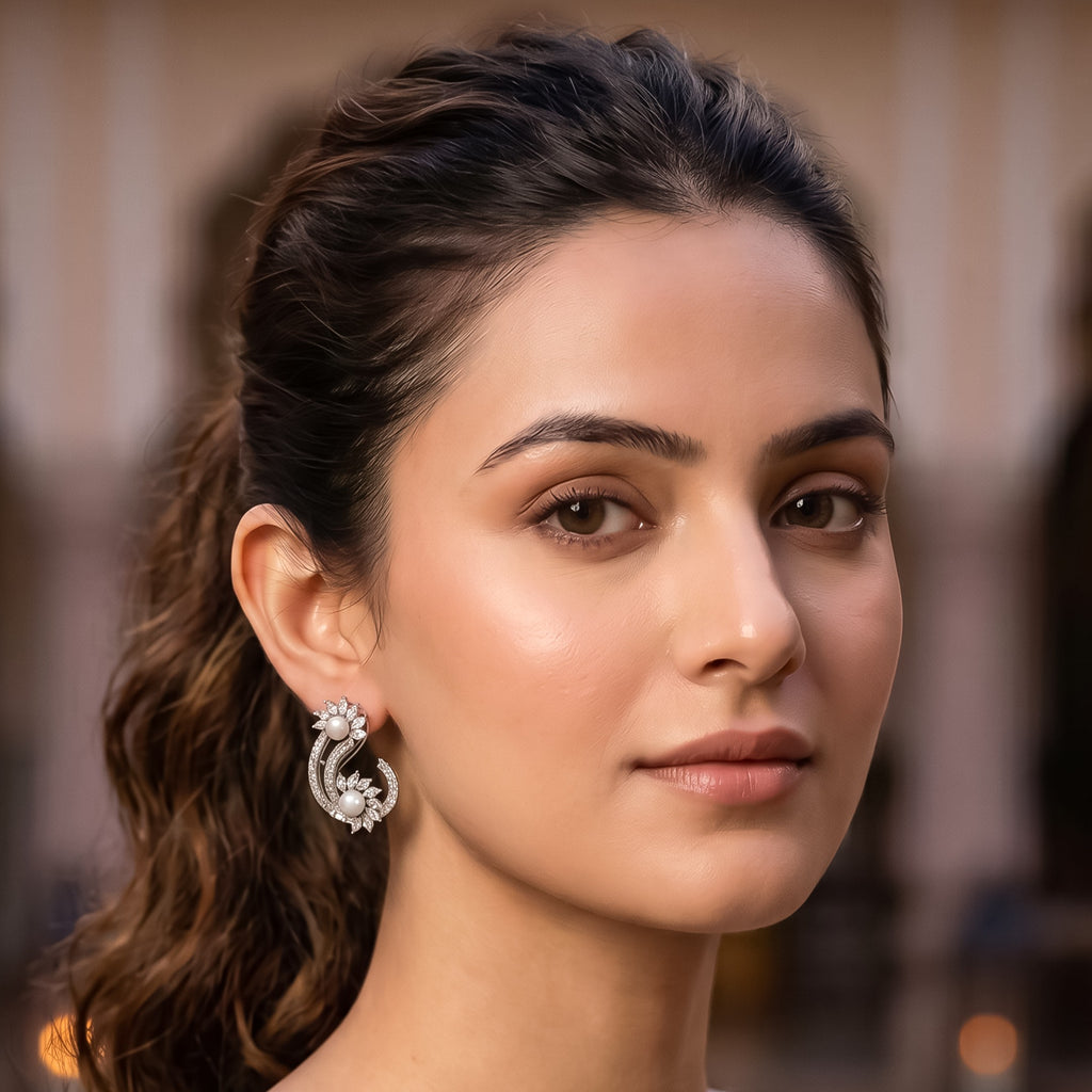 Rhodium Plated Cubic Zirconia Earring