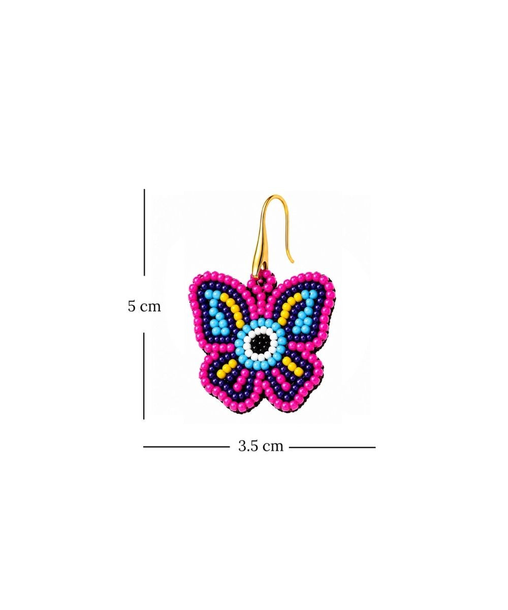 Gold Plated Multicolour Butterfly Seed Bead Drop Earrings