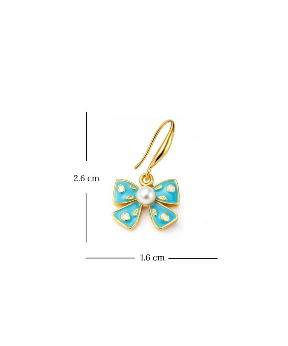 Gold Plated Light Blue Bow Pearl Drop Earrings