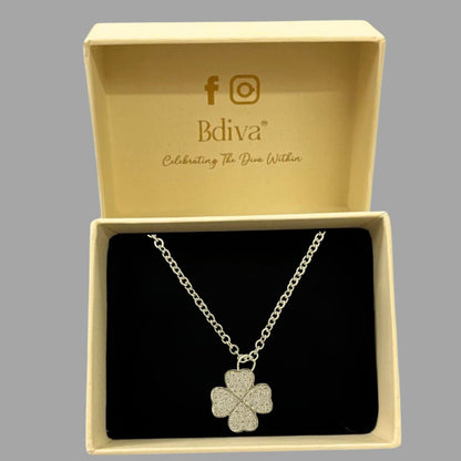 Rhodium Plated Clover Pendant with CZ Stones