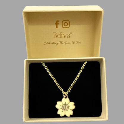 Gold Plated Beige Flower Pendant Necklace