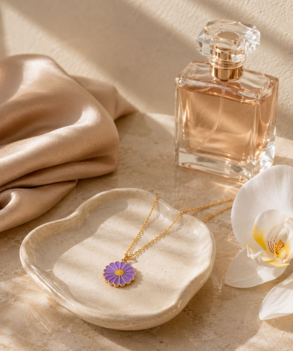 Gold Plated Purple Flower Pendant Necklace
