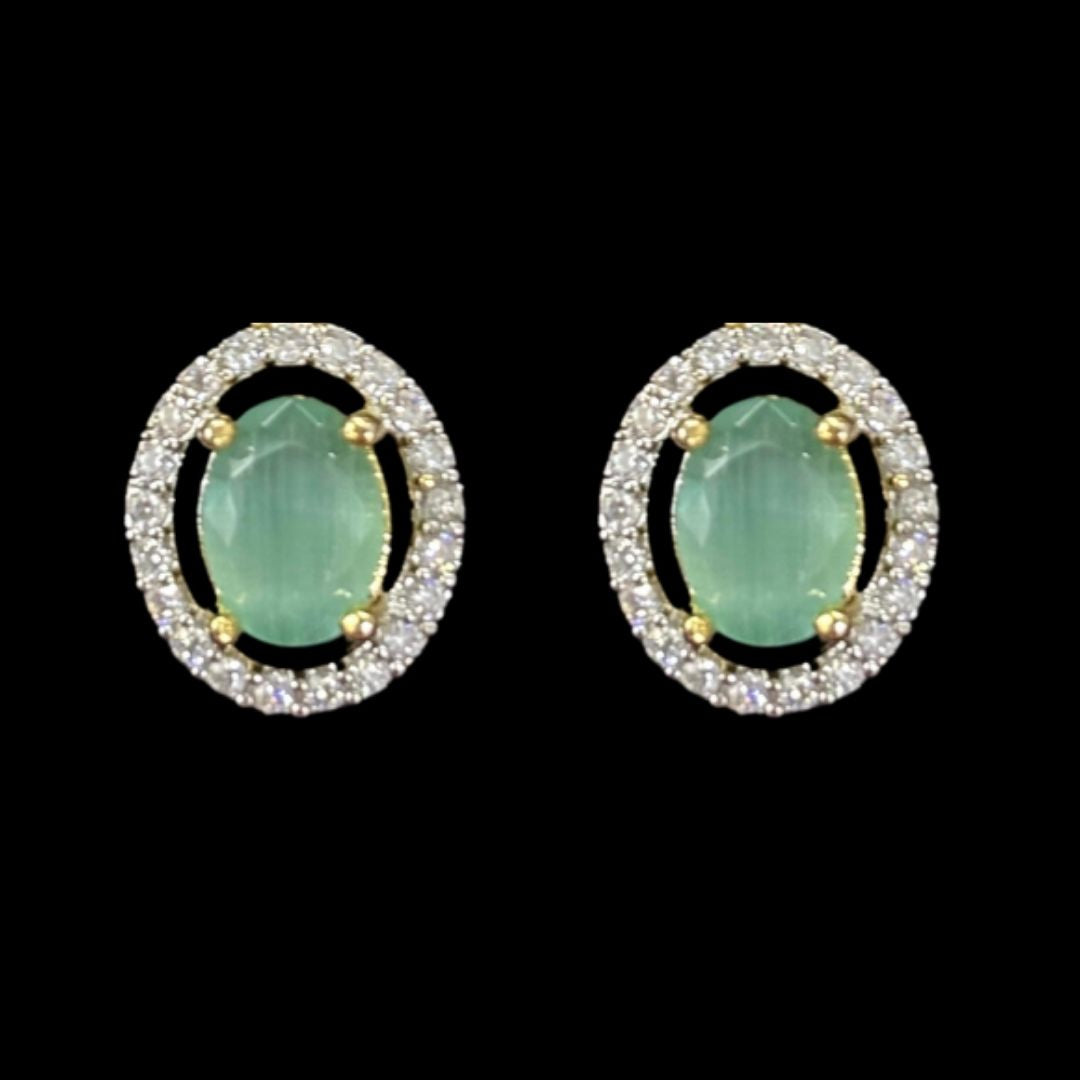 Green Topaz Luxe Gold-Plated Solitaire Halo Pendant & Earrings Set – A Regal Touch of Green