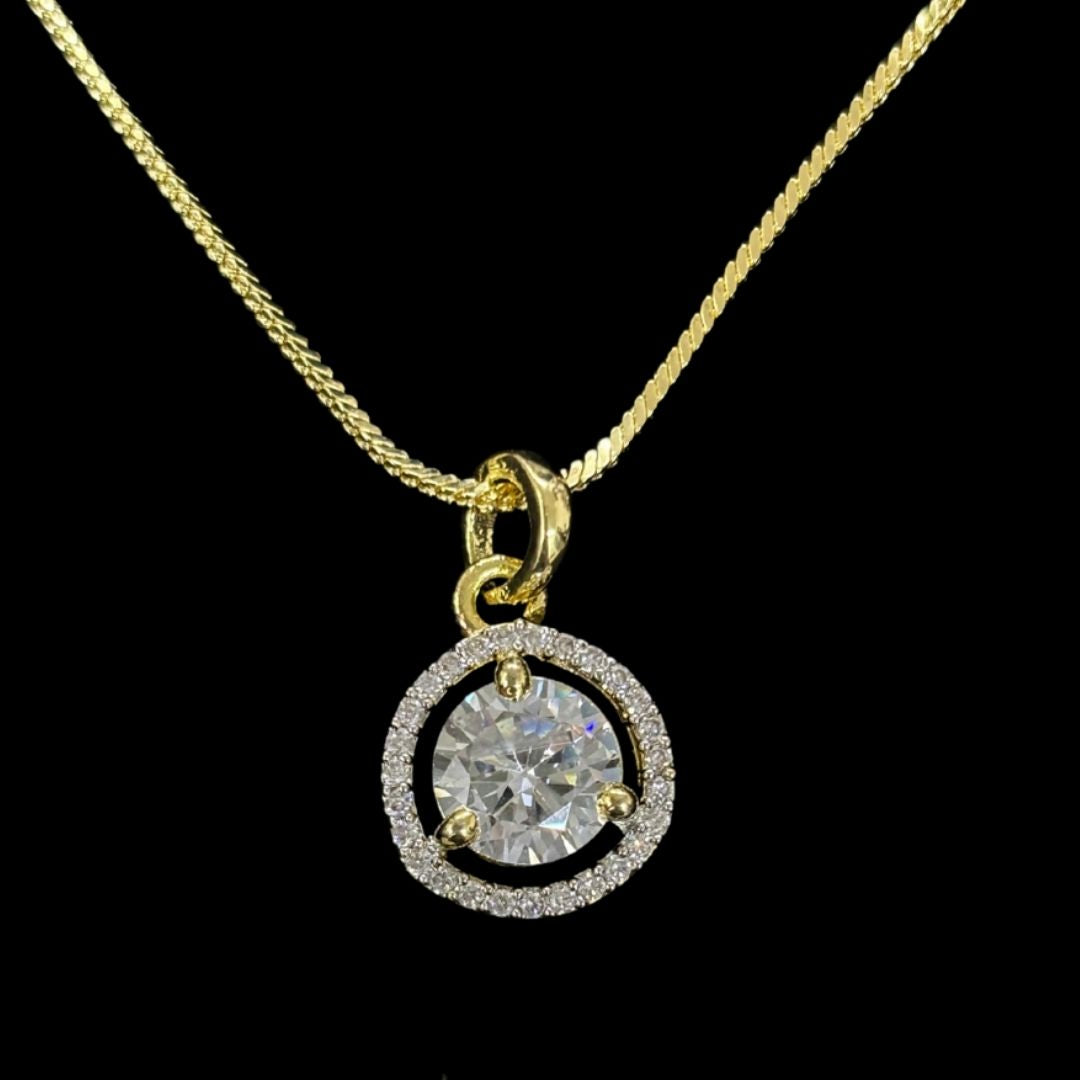 Gold-Plated Eternal Glow Solitaire Halo Pendant & Earrings Set