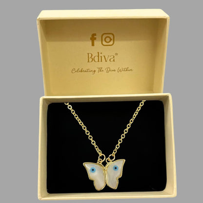 Gold Plated Butterfly Pendant with Evil Eye