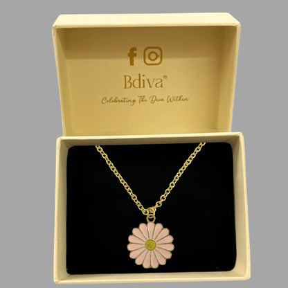 Gold Plated Pink Flower Pendant Necklace