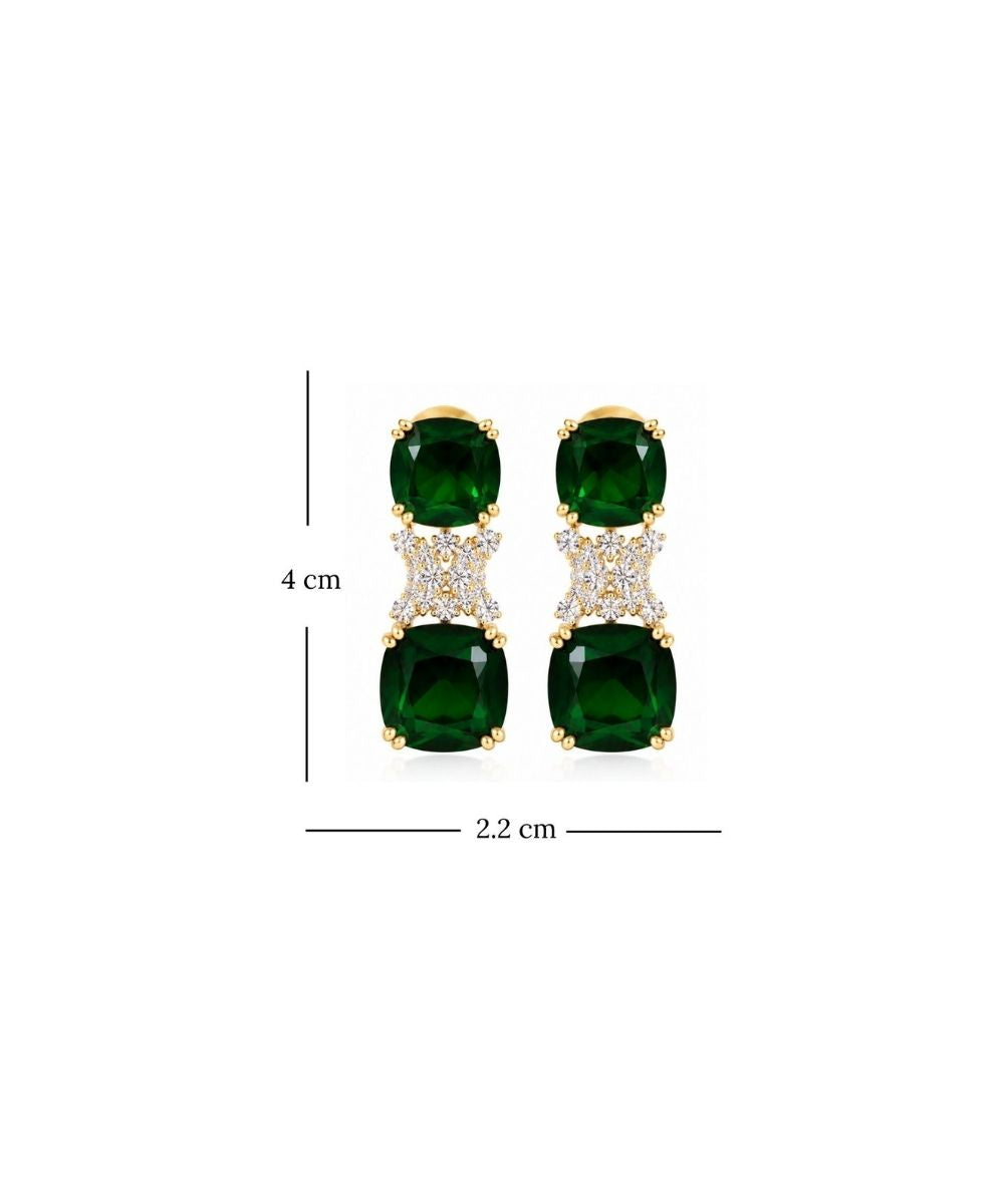 Gold Plated Green Cubic Zirconia Drop Earrings