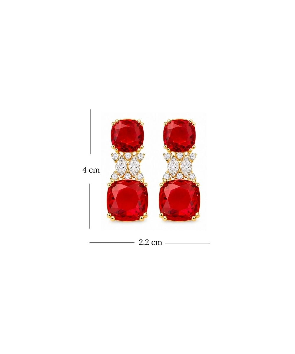 Gold Plated Red Cubic Zirconia Drop Earrings