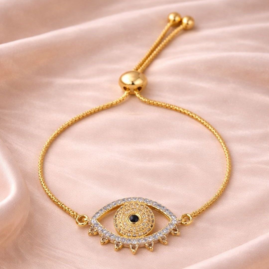 Gold-Plated Evil Eye Adjustable Bracelet