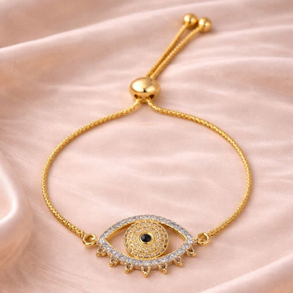 Gold-Plated Evil Eye Adjustable Bracelet