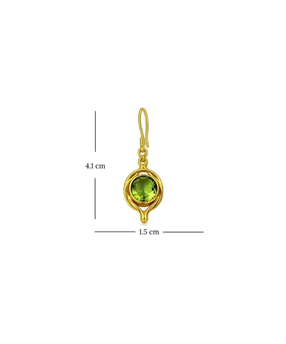 Gold Plated Round Green Cubic Zirconia Drop Earrings