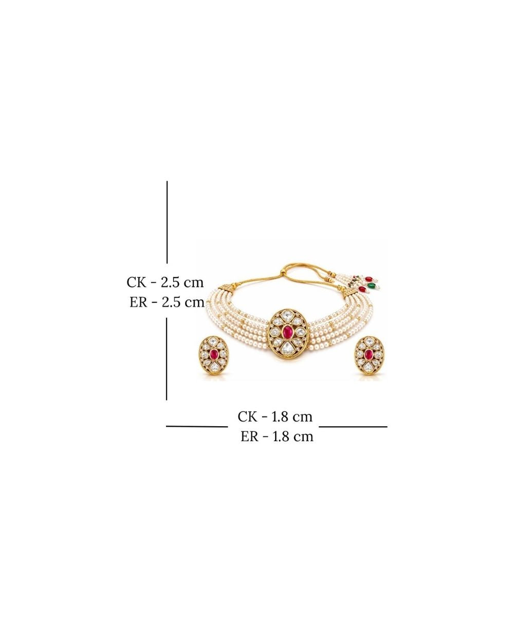 Gold Plated Pink Kundan Semi Cultured Pearl Choker Set