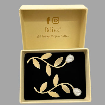 Gold-Plated Leaf Pearl Dangle Earrings