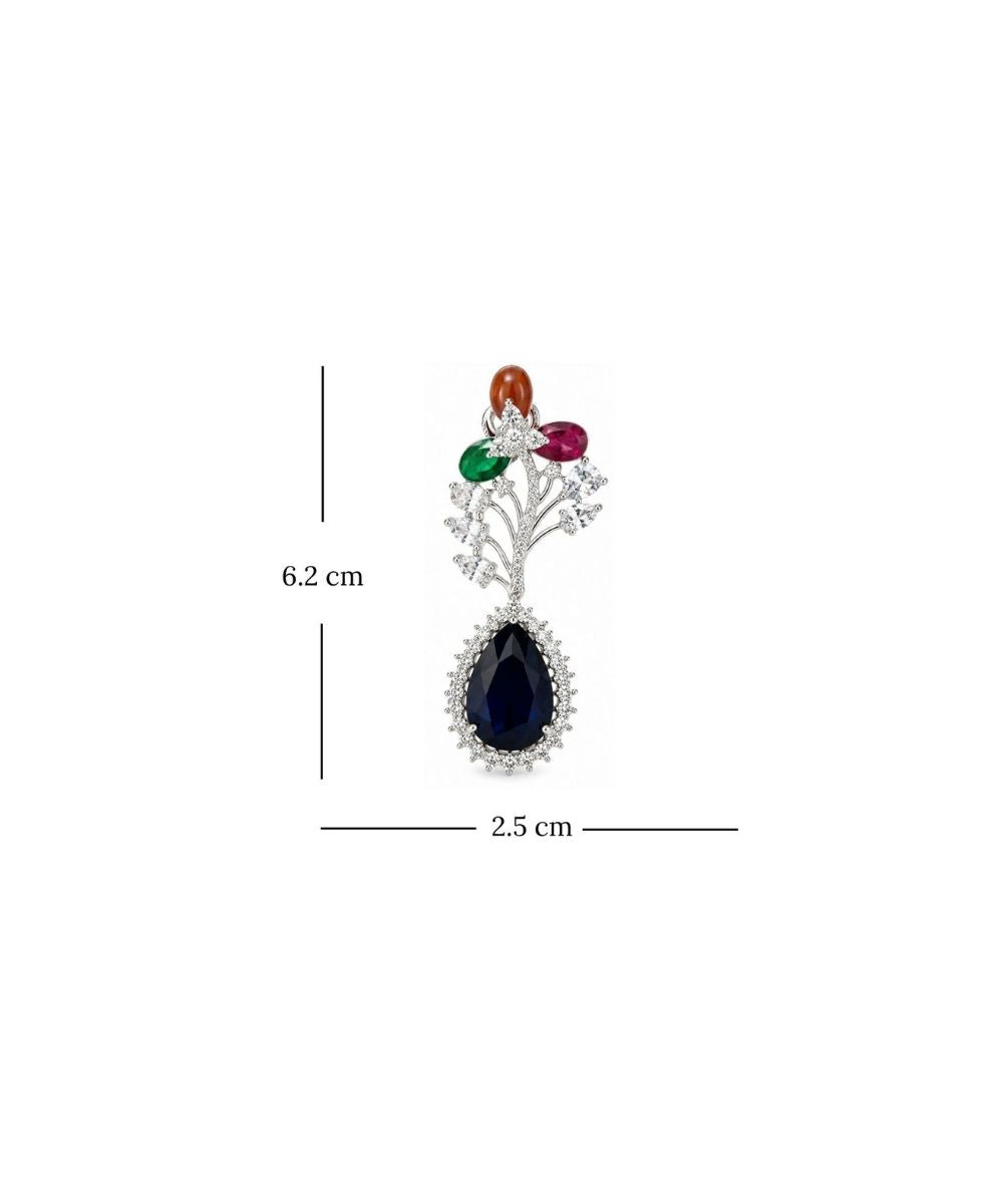 Rhodium Plated Halo Style Cubic Zirconia Drop Earrings