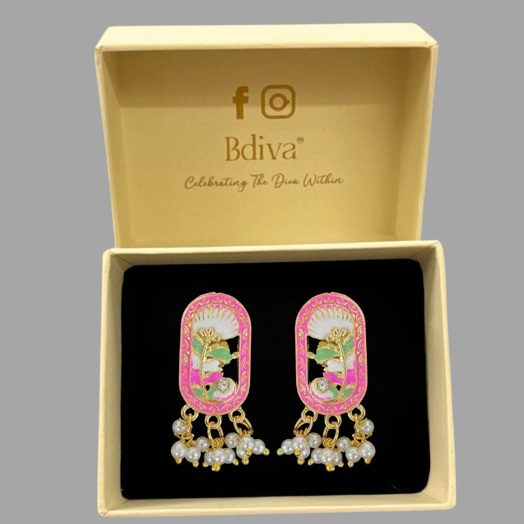 Gold-Plated Red Pearl Stud Earrings