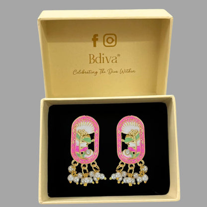 Gold-Plated Red Pearl Stud Earrings