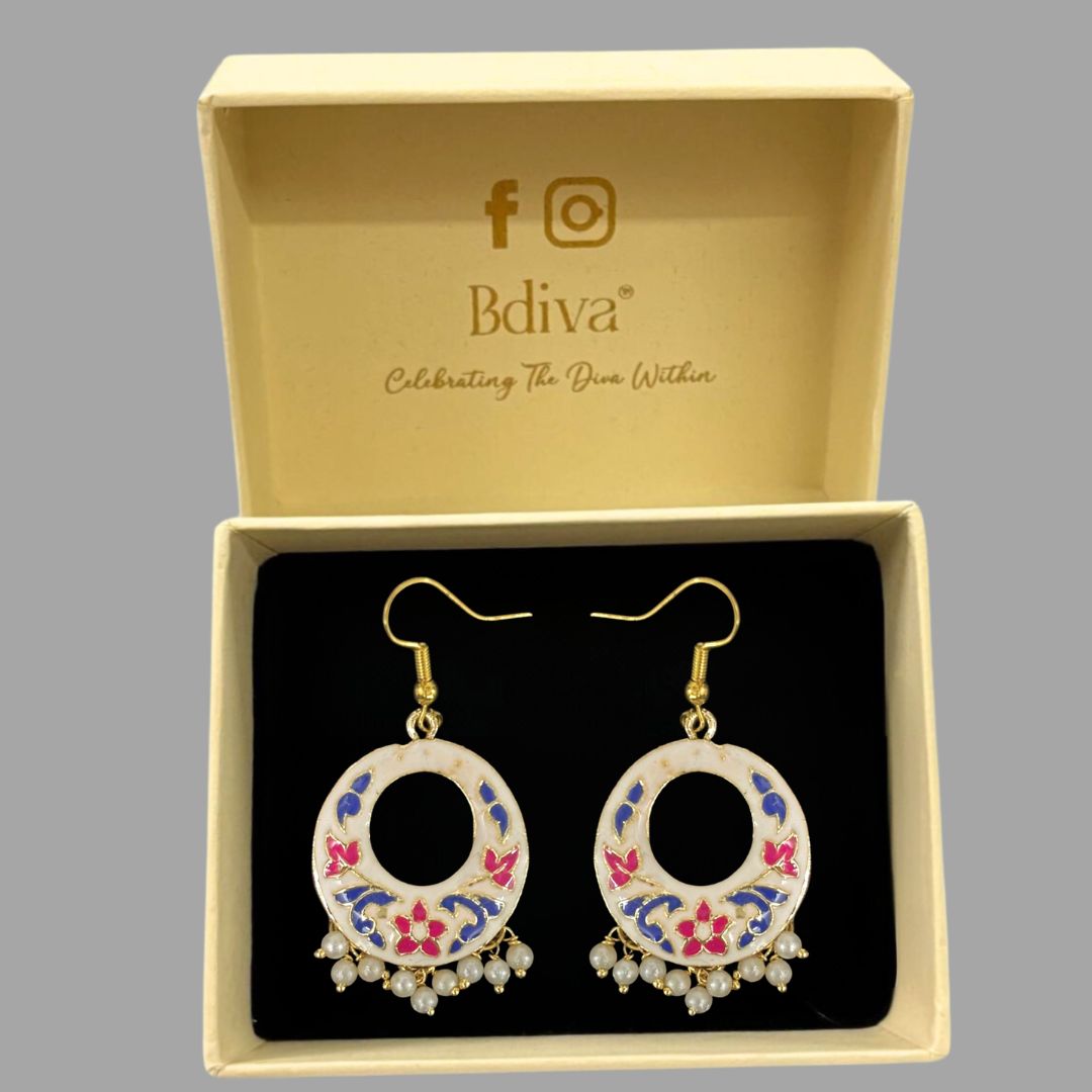 Gold-Plated Enamel Pearl Earrings