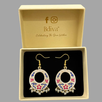 Gold-Plated Enamel Pearl Earrings