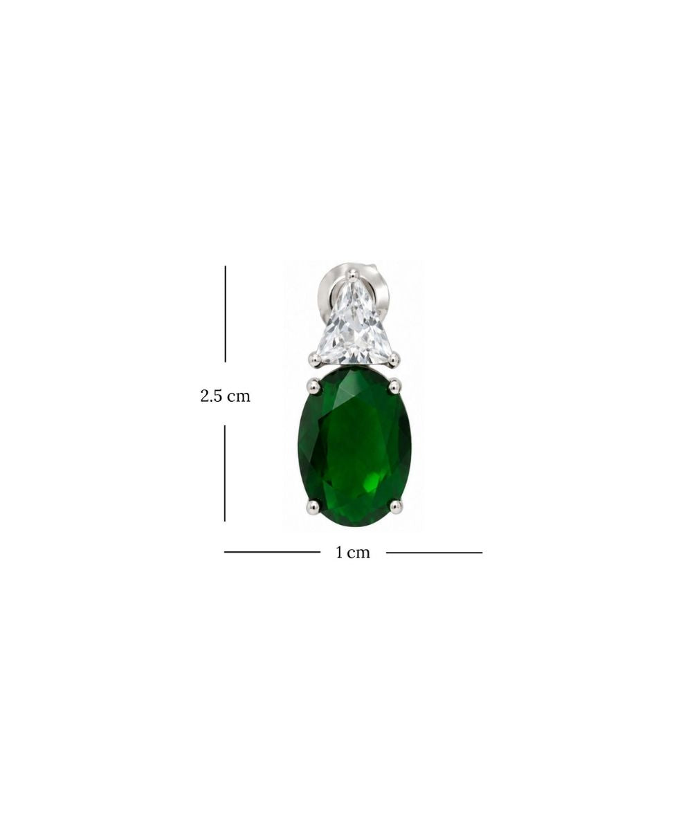 Rhodium Plated Green Stone Cubic Zirconia Drop Earrings