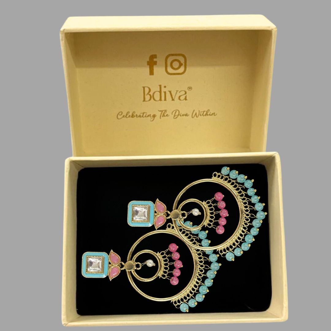 Gold-Plated Kundan Hoop Pearl Earrings