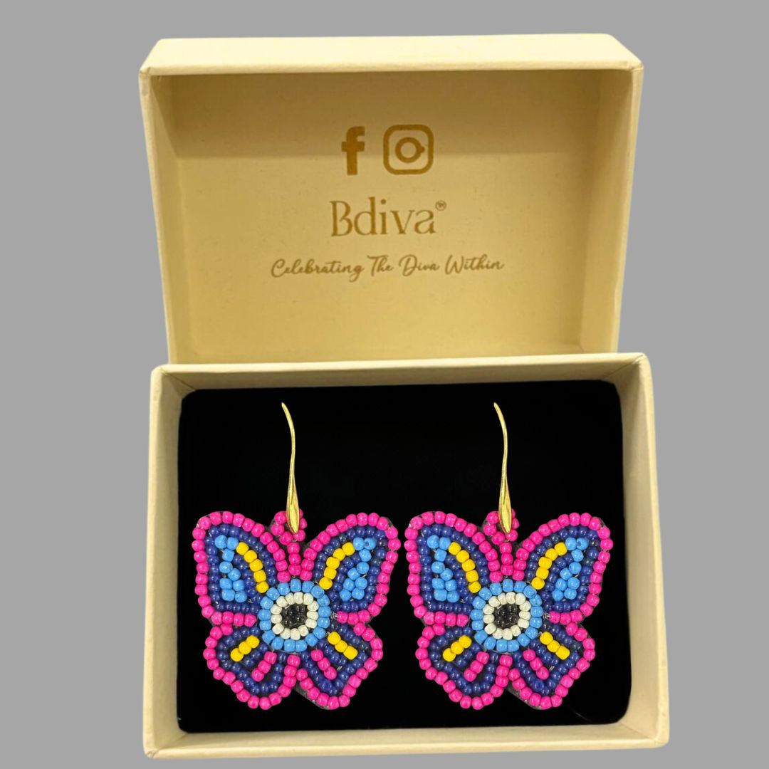Multicolour Butterfly Seed Bead Earrings