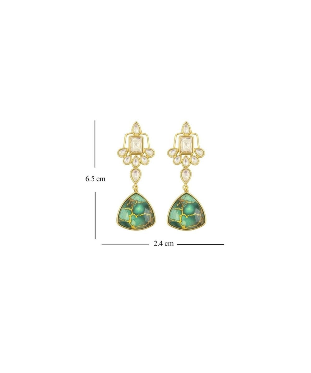 Gold Plated Green Kundan Drop Earrings