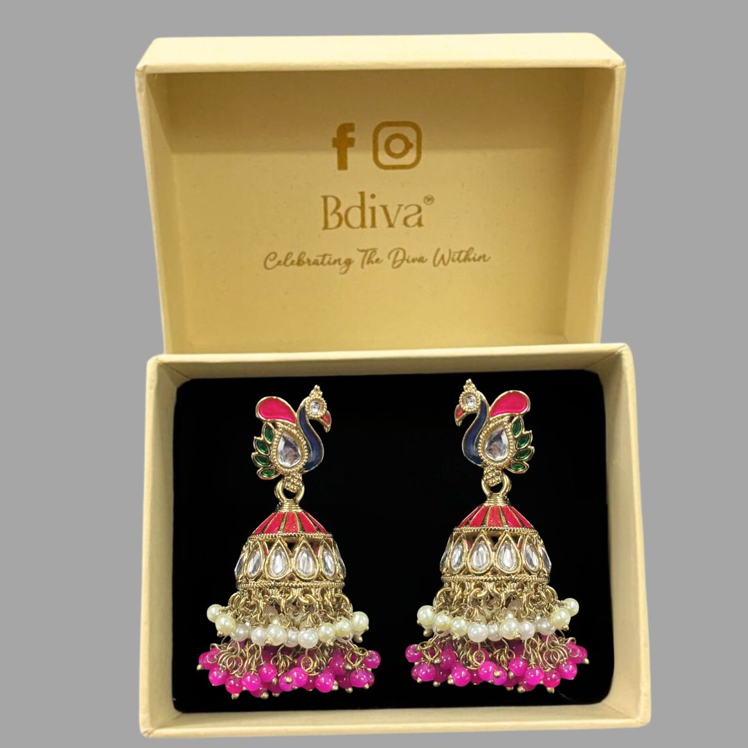 Gold-Plated Peacock Kundan Earrings
