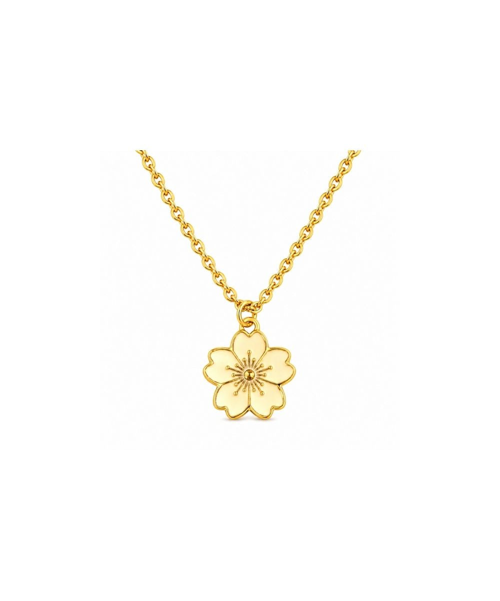 Gold Plated Beige Flower Pendant Necklace