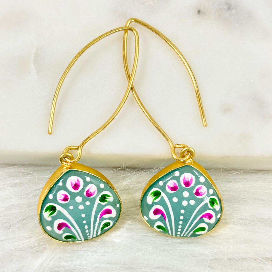 BDiva A Splash of Color Hand-Painted Enamel Drop 18K Gold Plated Earrings