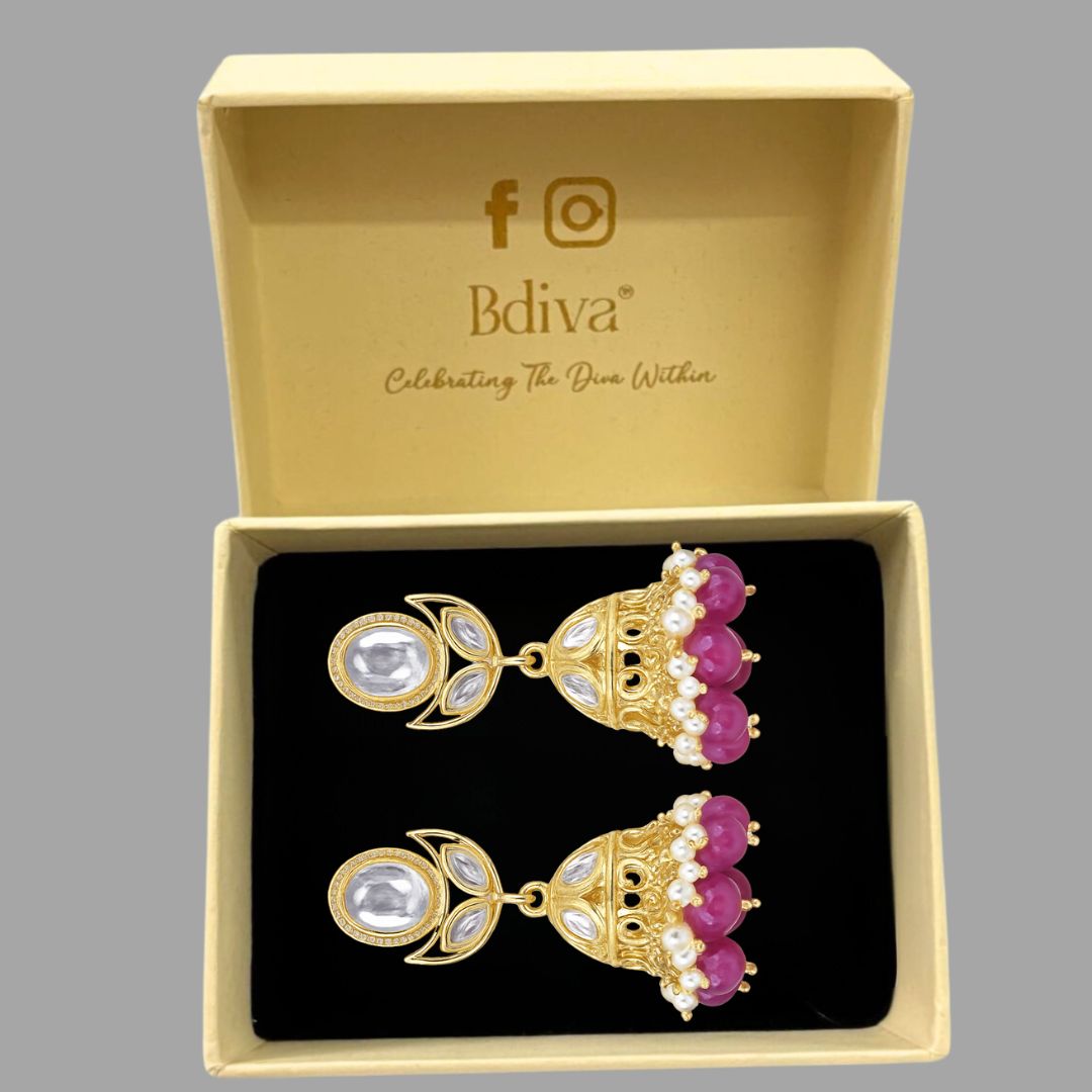 Gold Plated Kundan Jhumki Earrings