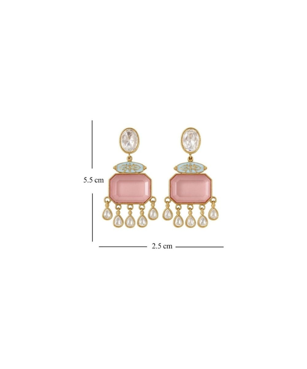 Gold Plated Meenakari Kundan Drop Earrings