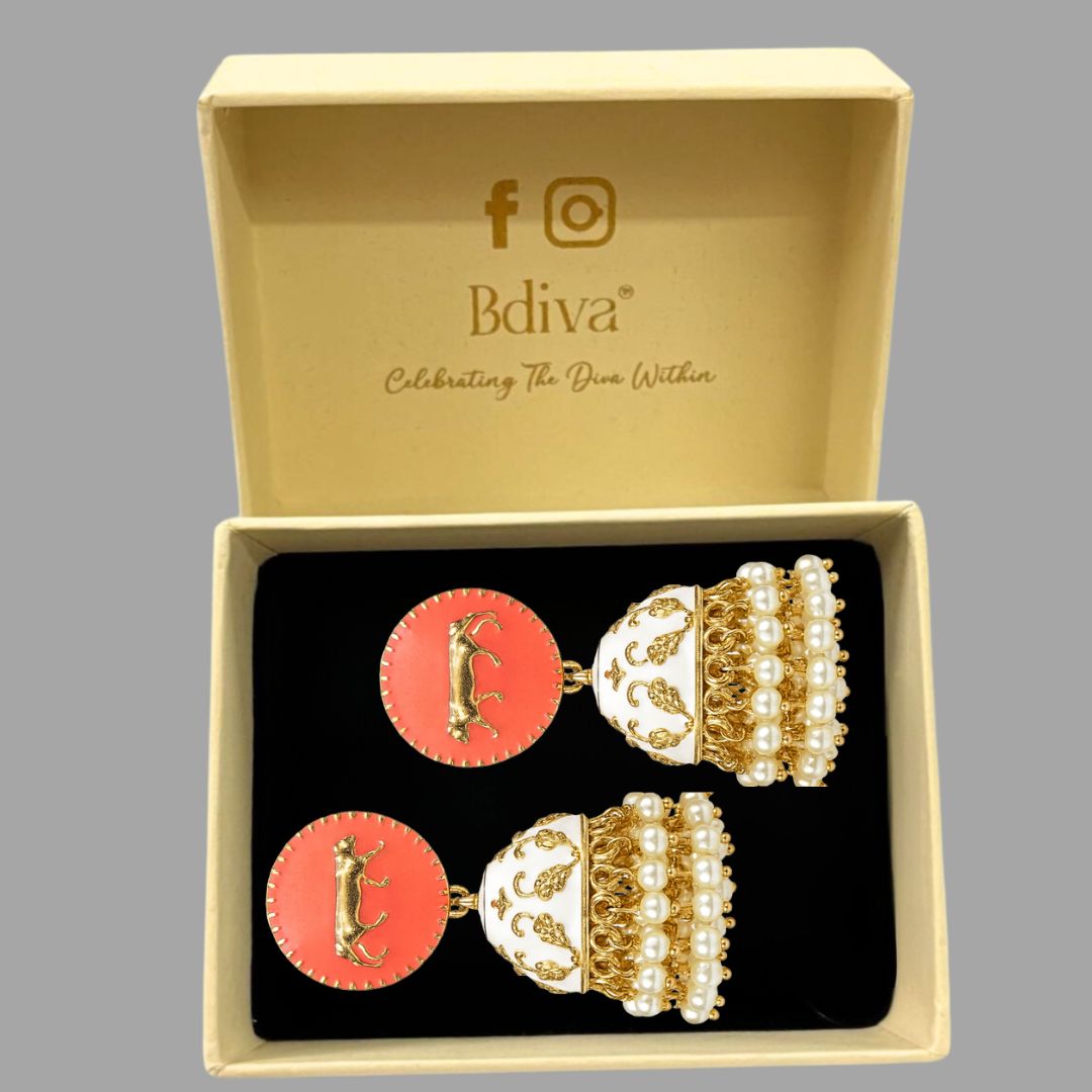 Gold Plated Enamel Jhumki Earrings