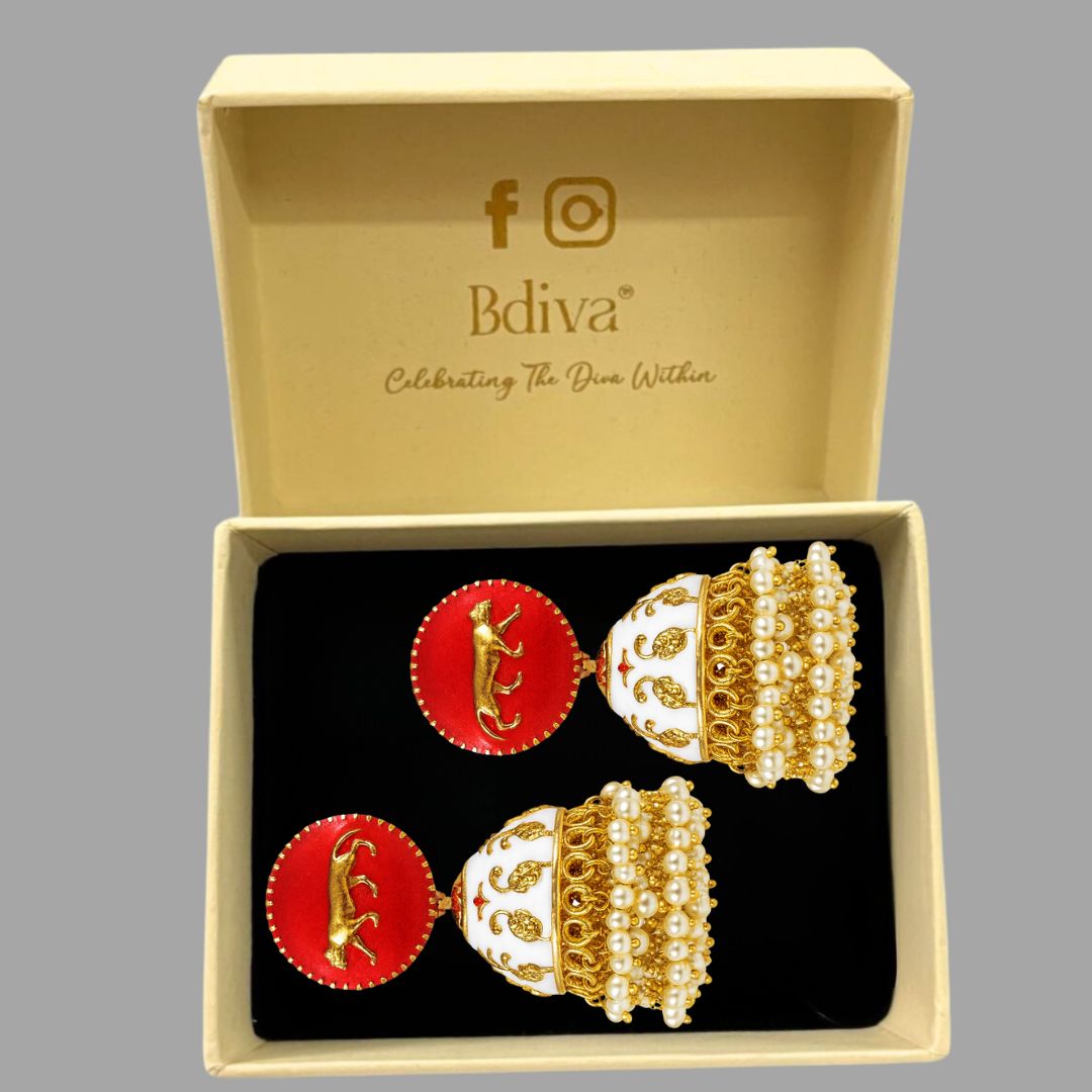 Gold Plated Enamel Jhumki Earrings
