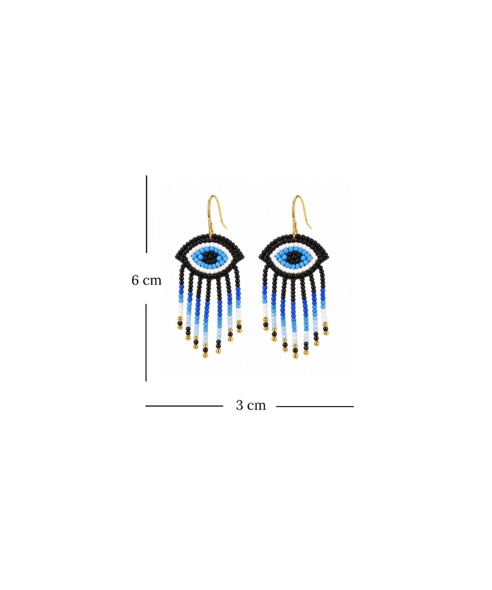 Gold Plated Evil Eye Seed Bead Drop Earrings