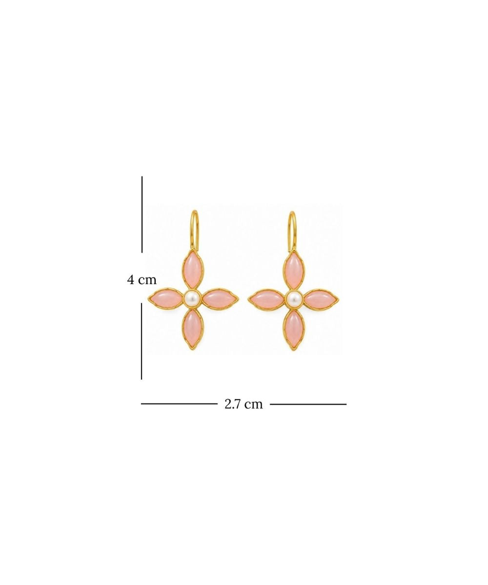 Gold Plated Floral Cubic Ziconia Pearl Drop Earrings