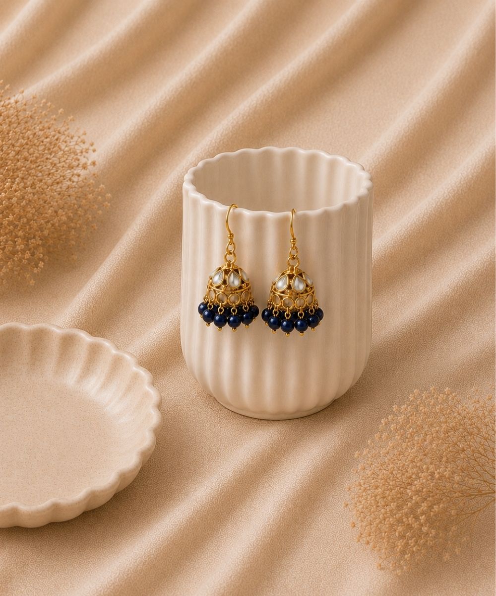 Gold Plated Kundan Pearl Jhumki Earrings