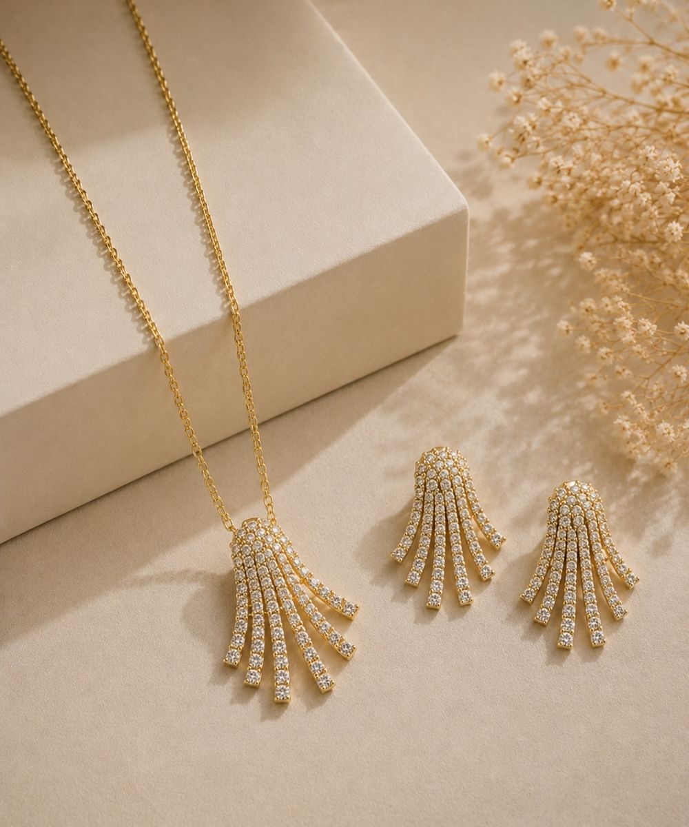 Gold Plated Cubic Zirconia Statement Pendant Set