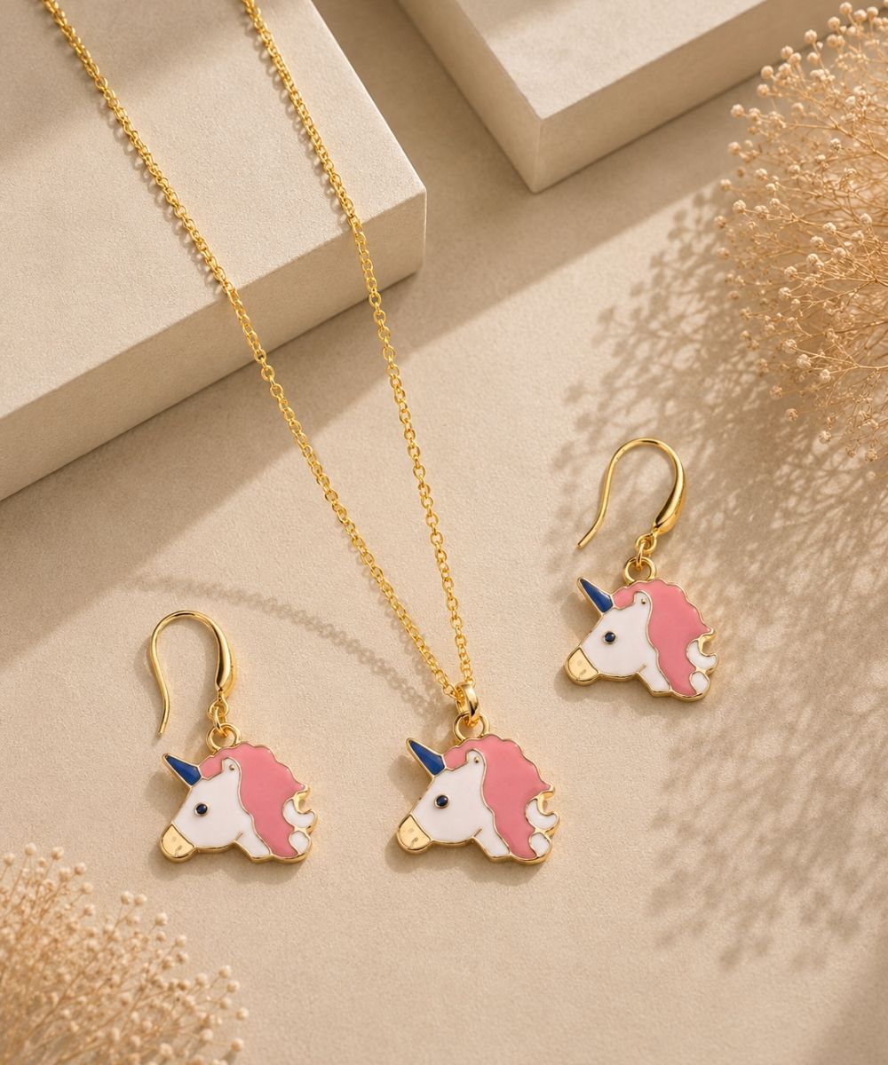 Gold-Plated Unicorn Pendant Set