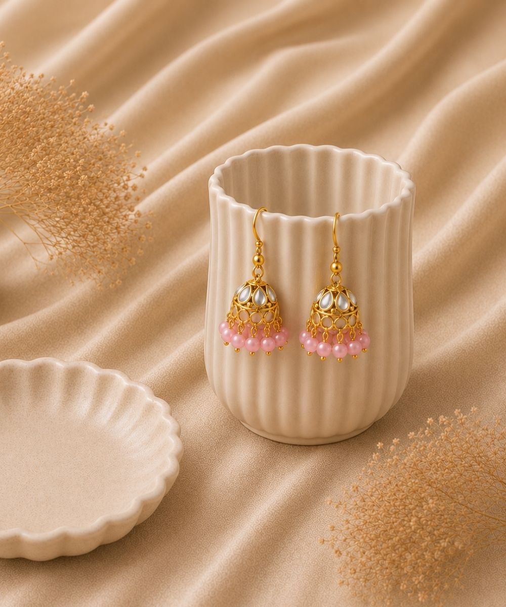 Gold Plated Kundan Pearl Jhumki Earrings