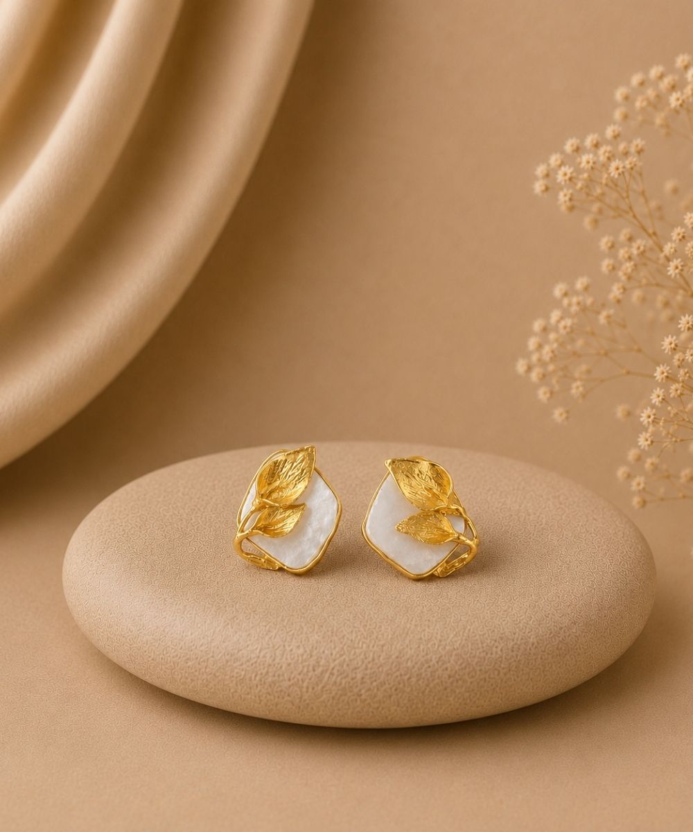 Gold Plated Mother of Pearl Stud Earrings