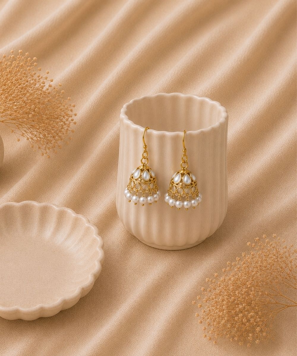 Gold Plated Kundan Pearl Jhumki Earrings