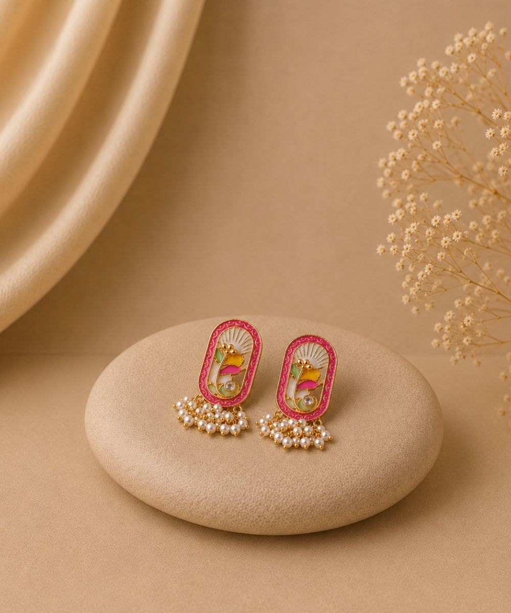 Gold-Plated Red Pearl Stud Earrings