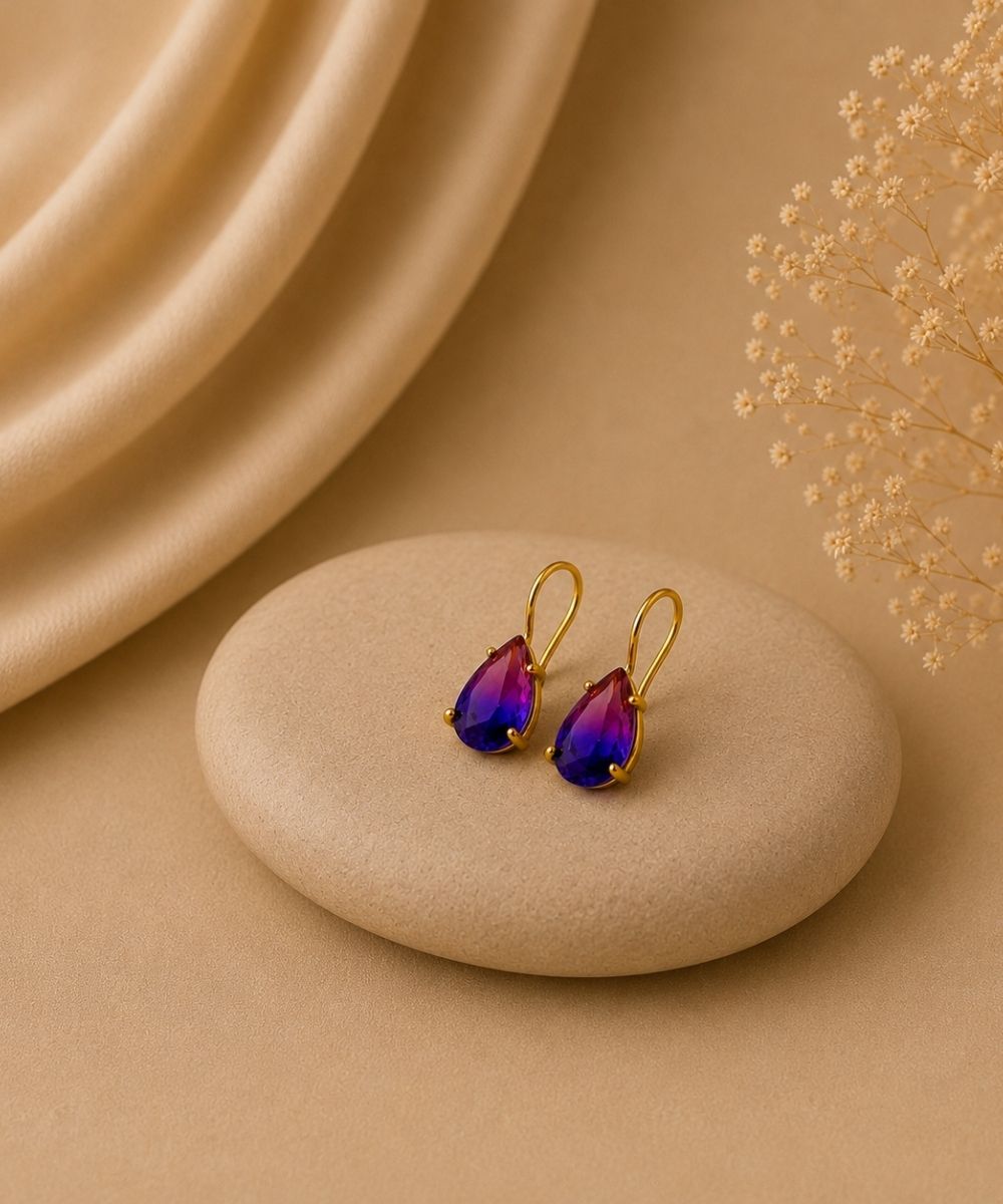 Gold Plated Pear Shape Ombre Cubic Zirconia Drop Earrings