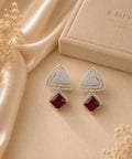 Rhodium Plated Red Ruby Earrings