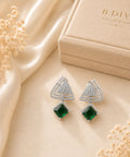 Rhodium Plated Green Topaz Earrings