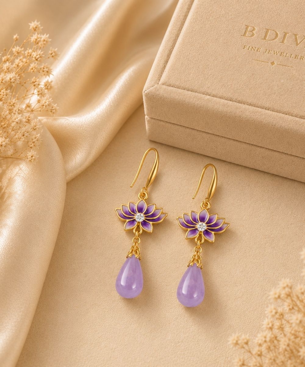 Gold Plated Lotus Pearl Drop Earrings