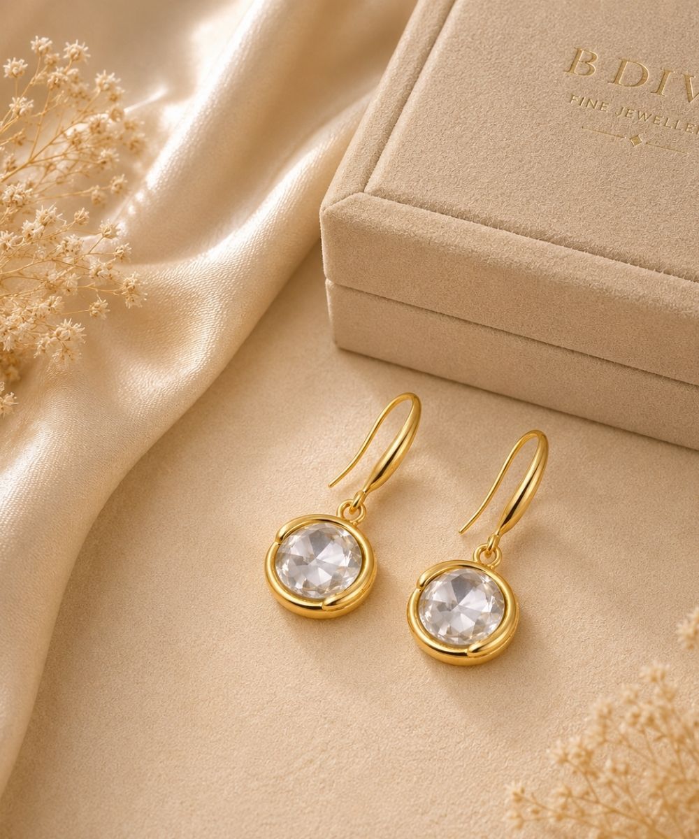 Gold Plated Classic Round Cubic Zirconia Drop Earrings