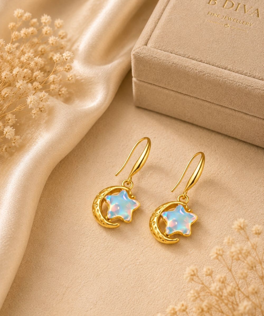Gold Plated Star Charm Drop Earrings